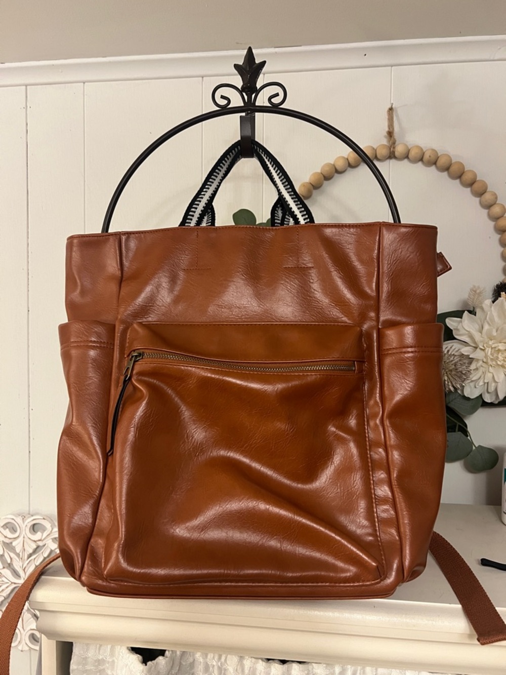 Universal Thread Faux Leather Backpack Tote in Cognac